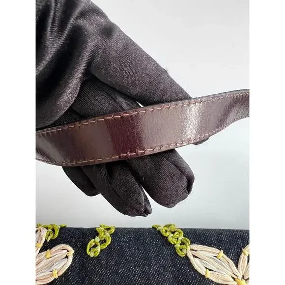 Vintage Fendi raffia raffia embroidered denim baguette - Picture 5 of 8